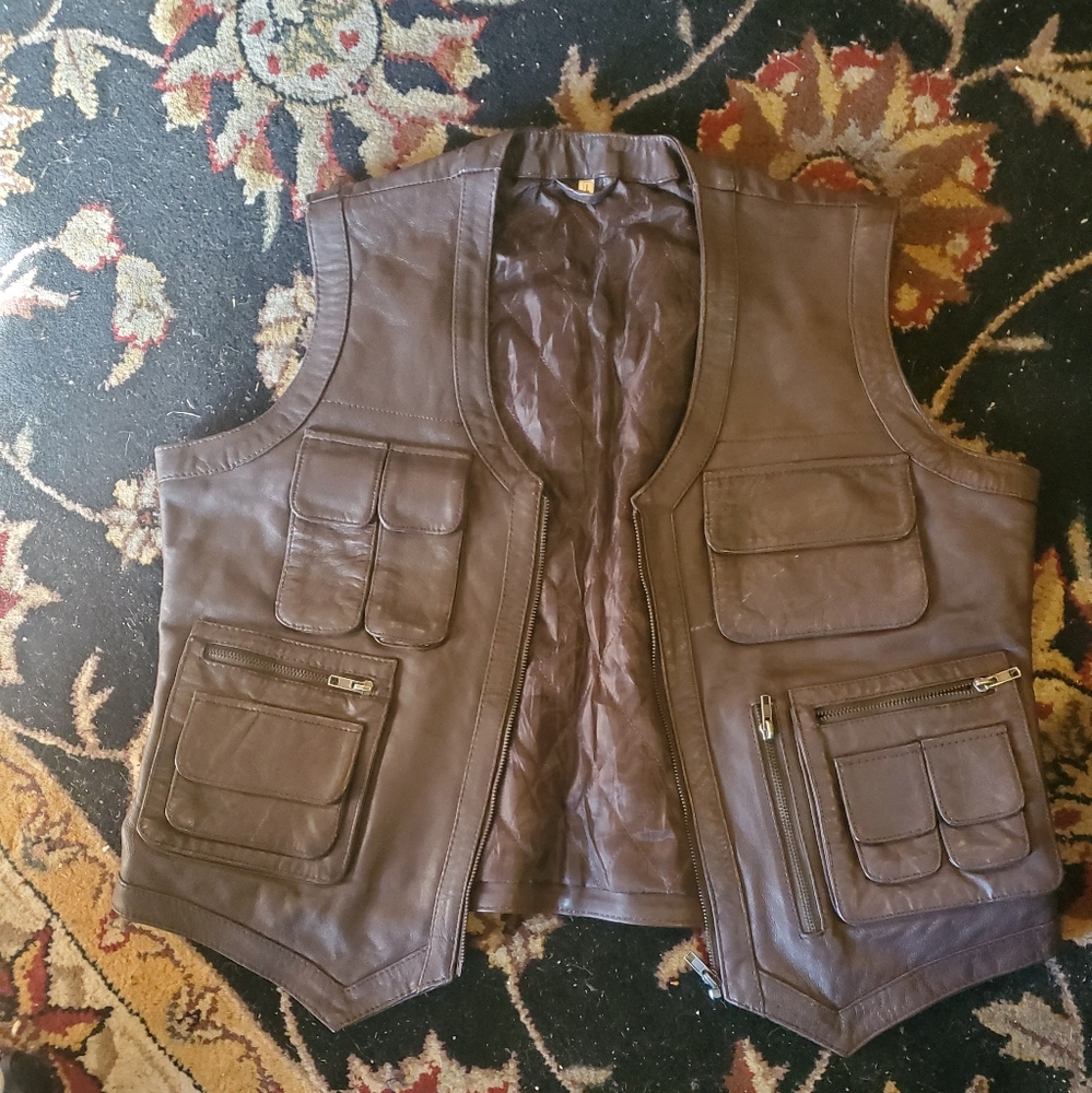 Brown Leather Utility Vest